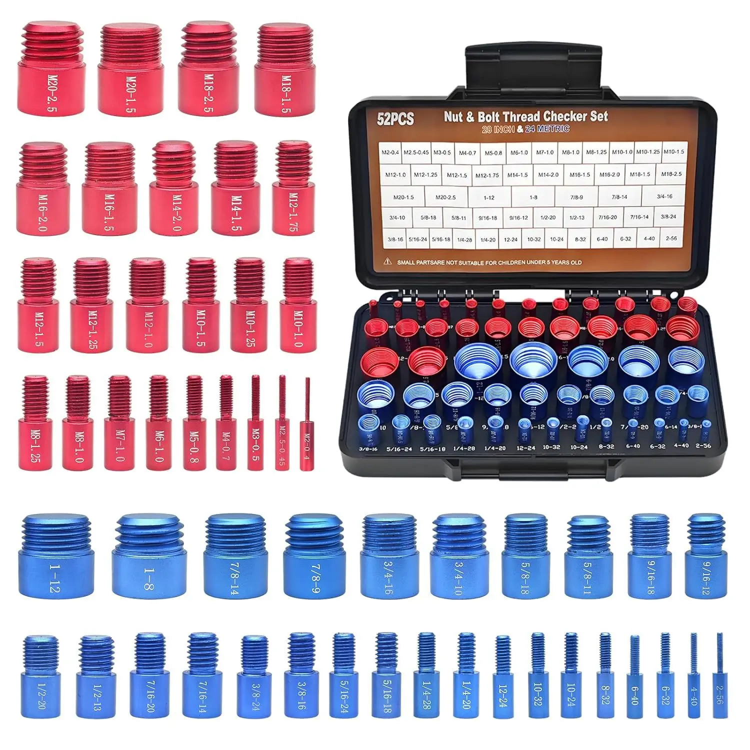 Thread Checker Gauge Set Nut Bolt Thread Identifier 52PCS/44PCS Metric & Inch Sc