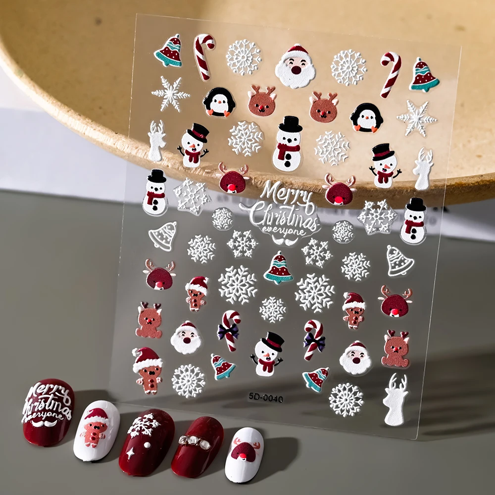Christmas 5D Embossed Snowman Snowflakes Nail Art Stickers 8*10cm Cartoon Santa Claus Elk Christmas Decal DIY Manicure Decals &* 3