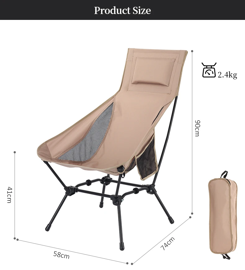 Chaise de pêche pliable avec support tête - Siège confortable pour camping, randonnée et activités extérieures