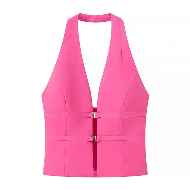 AEL Retro blouse sexy top fasten vest elegant chic mini vest Retro Street wear