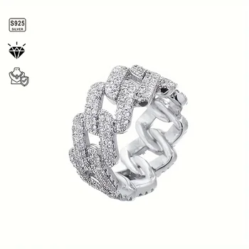 1pc S925 Sterling Silver with 5.4CT Moissanite American Street Hip Hop Cuban Ring, Unisex, Gemstone Jewelry | Gifts for Mother | 1