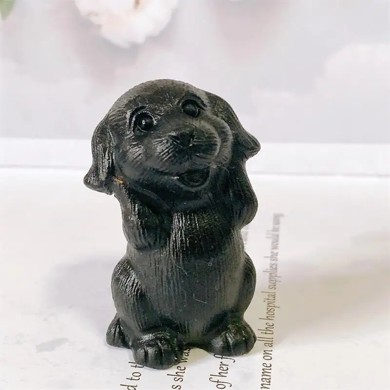 

6 см натуральный черный обсидиан мультяшная собака кристалл животное резьба Исцеление модное домашнее украшение здоровый подарок на день рождения 1 шт.