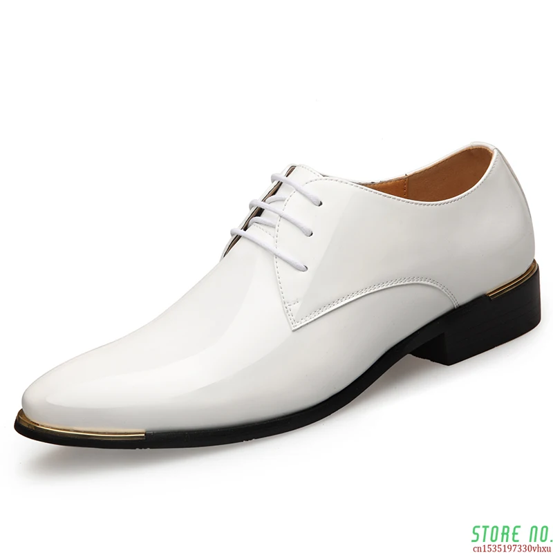 

2023 Newly Men's Quality Patent Leather Shoes White Wedding Shoes Size 38-48 Black Leather Soft Man Dress Shoes