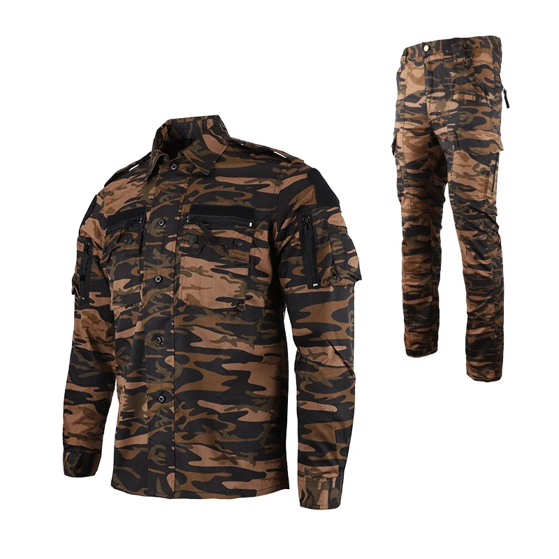 Outdoor Camouflage Brown Tactical Suit Uniform Men's Hiking Hunting clothes Combat Training Clothing