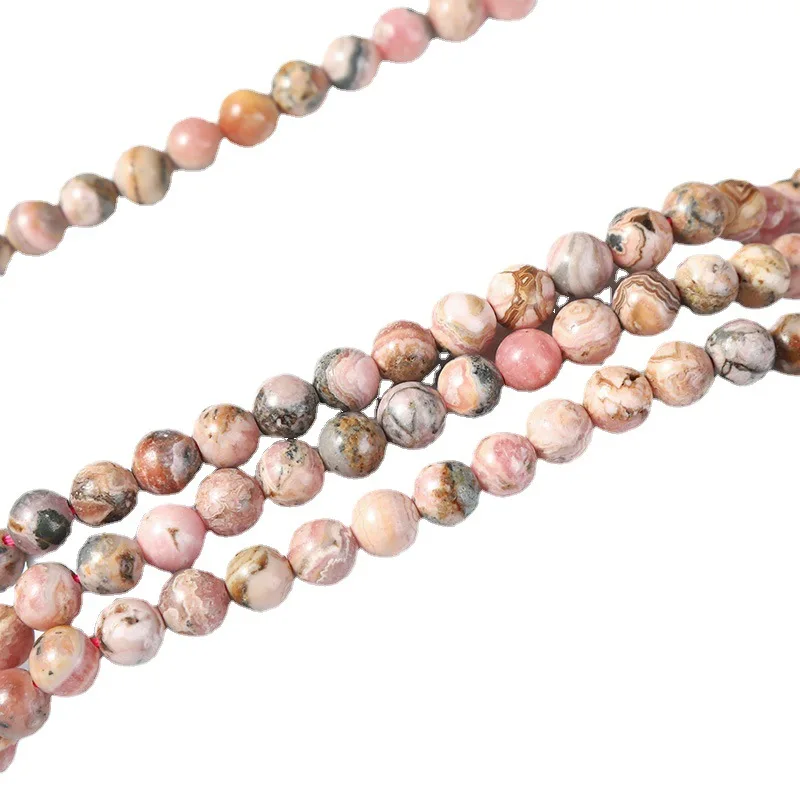 Natural Argentina Rhodochrosite Stone Beads Round Loose Spacer Bead For DIY Making Jewelry Bracelet Accessories 15''