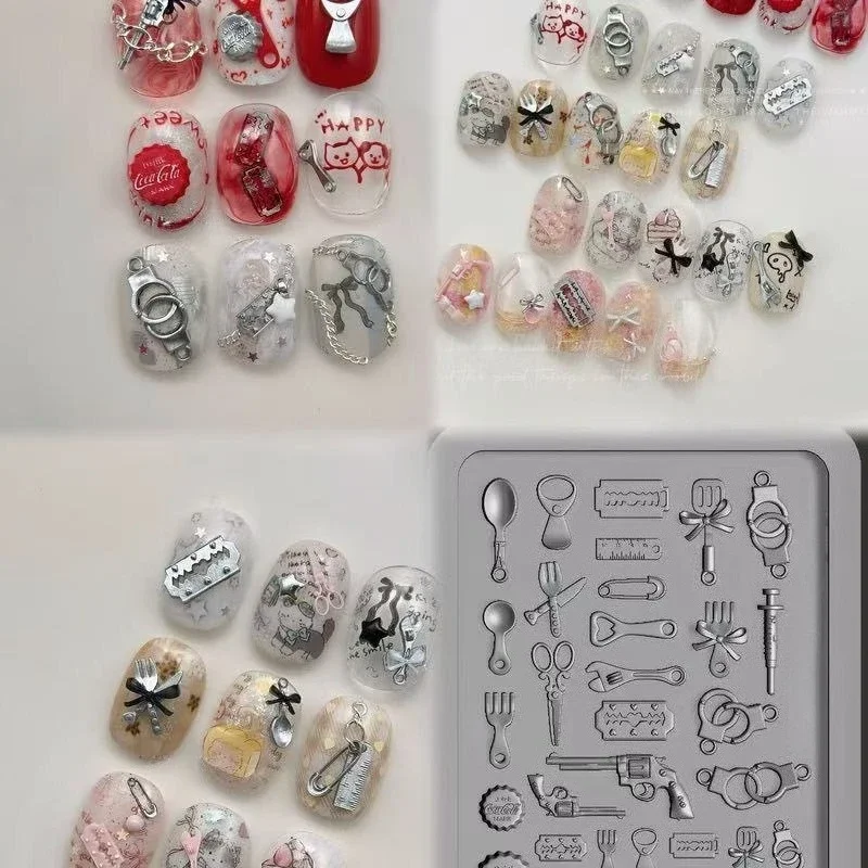DIY 할로윈 액세서리 네일 파츠 도구 3D 네일 몰드 실리콘 식기 수갑 재미있는 장난감 레진 매니큐어 참