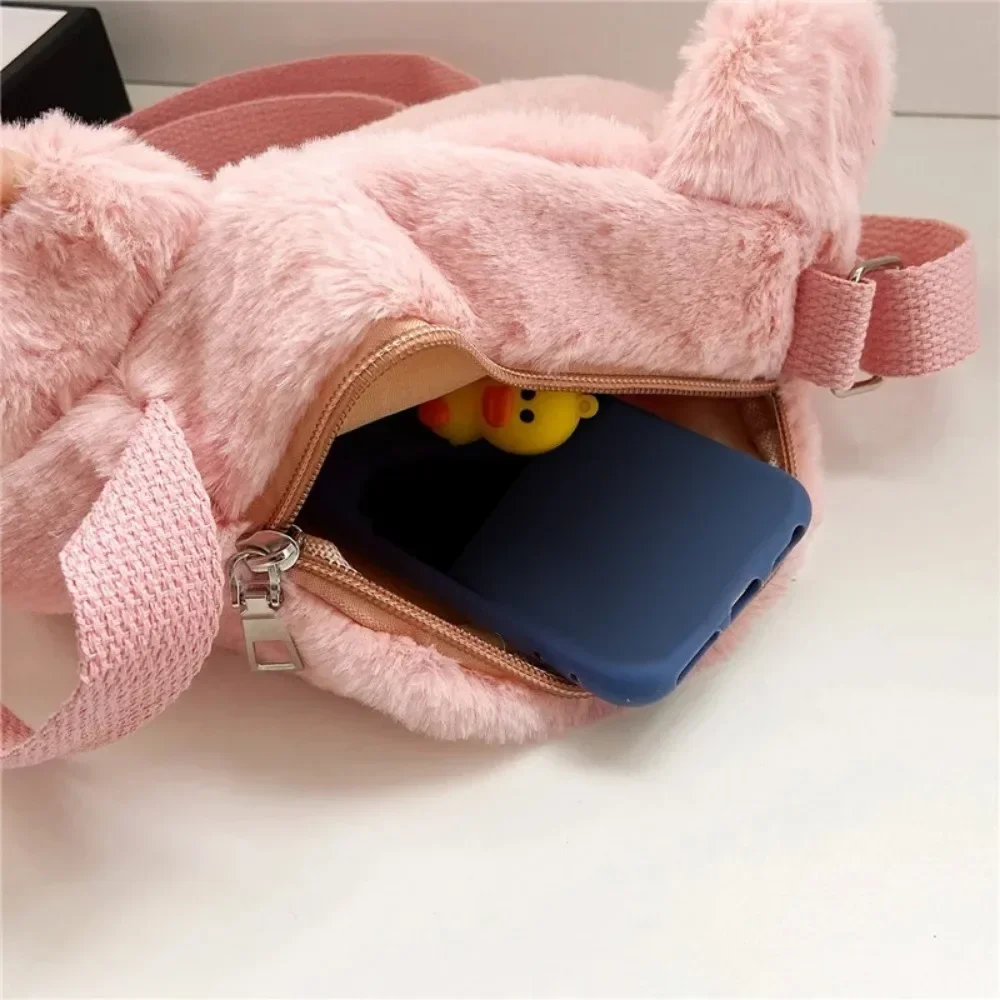 Cute Cartoon Cat Crossbody Bag for Baby Girls - Plush Winter Animal Shape Shoulder Bag, Small Coin Purse Наклонная сумка