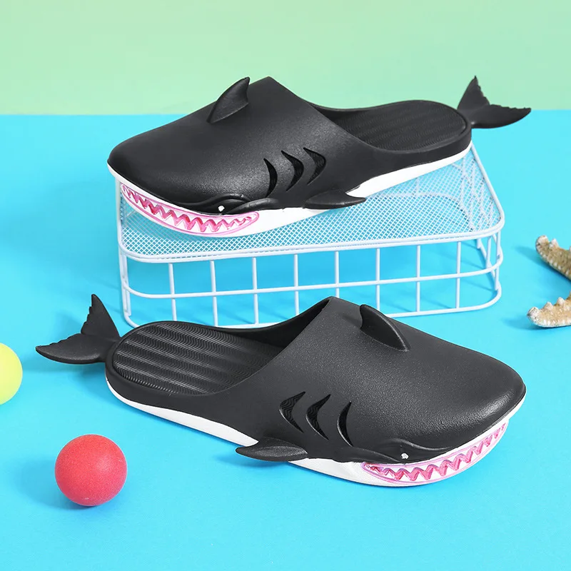 

Beach Slippers Shoes Men Flip Flops Personality Shark Shaped Hollow Out Bathroom Slides Man Summer Indoor Home Shoes