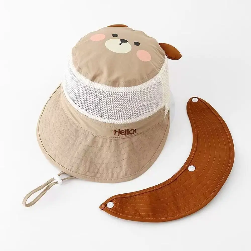 Quick-dry Cartoon Animal Bucket Hat Mesh Letter Embroidery Summer Kid Sunhat Detachable Shading Hat Children's Fisherman Hat Boy