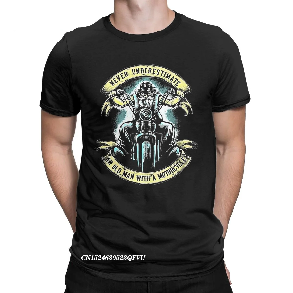 

Never Underestimate An Old Man With A Motorcycle Tshirt Men Cotton T-Shirts Biker Rider Tee Shirt Harajuku Clothing Adult