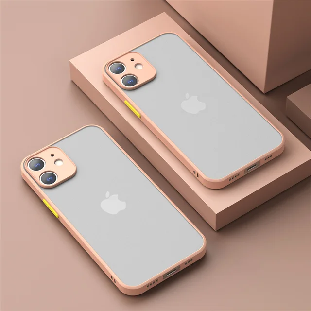 TULONG For IPhone 13 Pro Max Shockproof Bumper Clear Phone Case for IPhone 12 11 Pro Max XR X XS 6 6S 7 8 Plus Matte Hard Cover pink