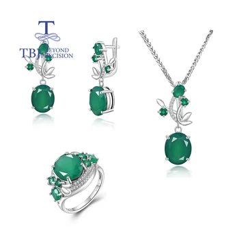 Unique Luxurious Natural Green Agate Ring Earrings Pendant Necklace set fashion women fine jewelry anniversary Banquet Gift 1