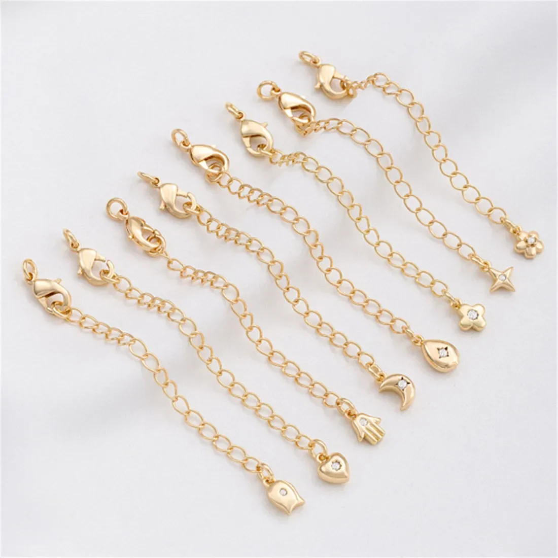 

14K Gold Inlaid Zircon Drop Heart Pendant Tail Chain Manual Extension Diy Jewelry Extension Chain Accessories B787