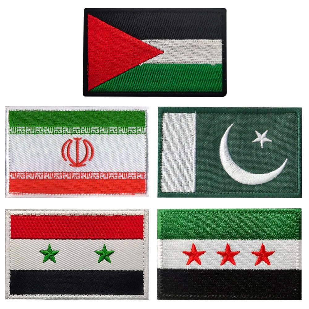 Iran Palestine Syrian Flag Pakistan Patch Military Tactical Emblem Badges Appliques Embroidered Patches For Clothing