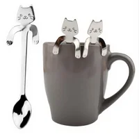 Stainless Steel Coffee Spoon Lovely Cute Cat Shape Teaspoon Dessert Snack Scoop Ice Cream Mini Spoons Tableware Kitchen Tools