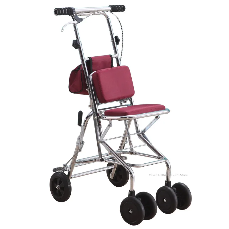 Girello Portatile Per Anziani Con Freno A Mano E Ruota In Gomma, Carrello Pieghevole Per Rollator Con Sedile Imbottito