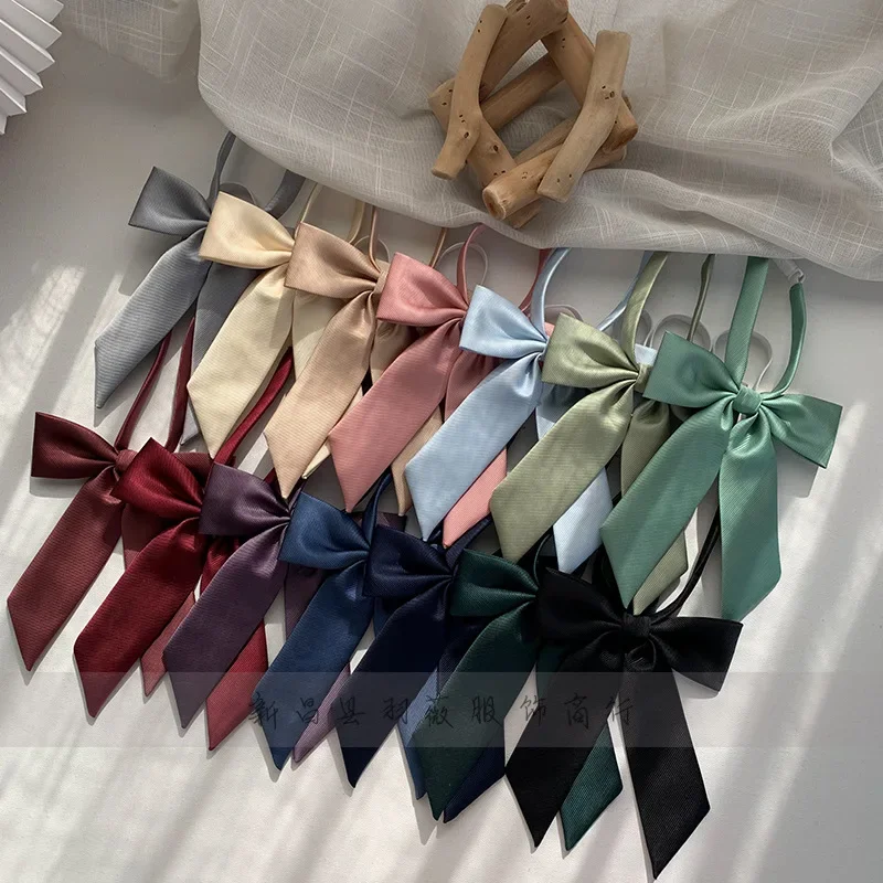 Women Girl Bow Tie Solid Twill Long Handle Sailor Uniform Accessories College Style Collar Flower