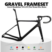 2022 T1000 Carbon Gravel Frame 700C*45C Bike Frame BB386 Disc Brake Carbon Frame set 25° Large Angle Bent gravel bike handlebar