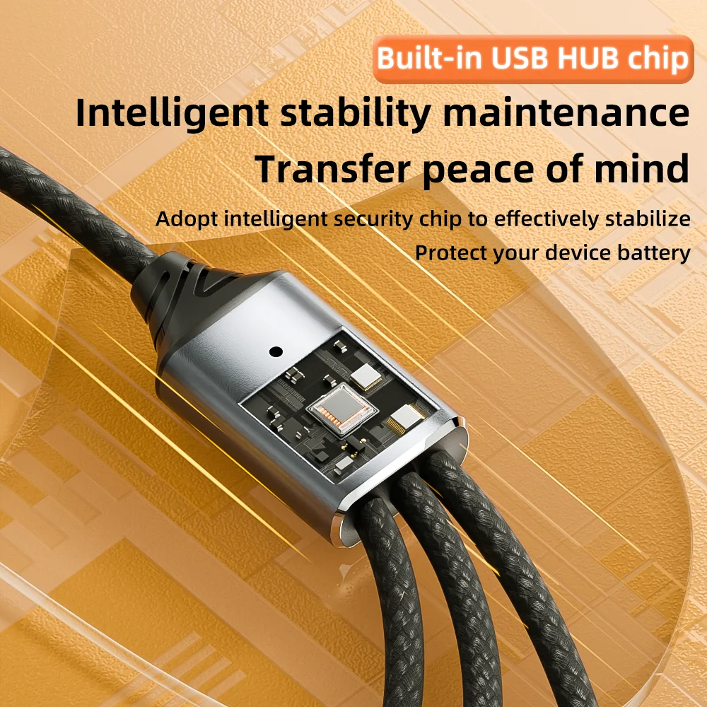 Multi-Port USB Expansion Hub: 3-in-1 Splitter Cable with USB-A/Type-C Outputs