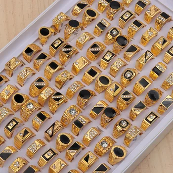 10/20/30/50/100Pieces Retro Punk Enamel Oil Drop Square Rings for Men Women Vintage Jewelry Accessories Party Gifts