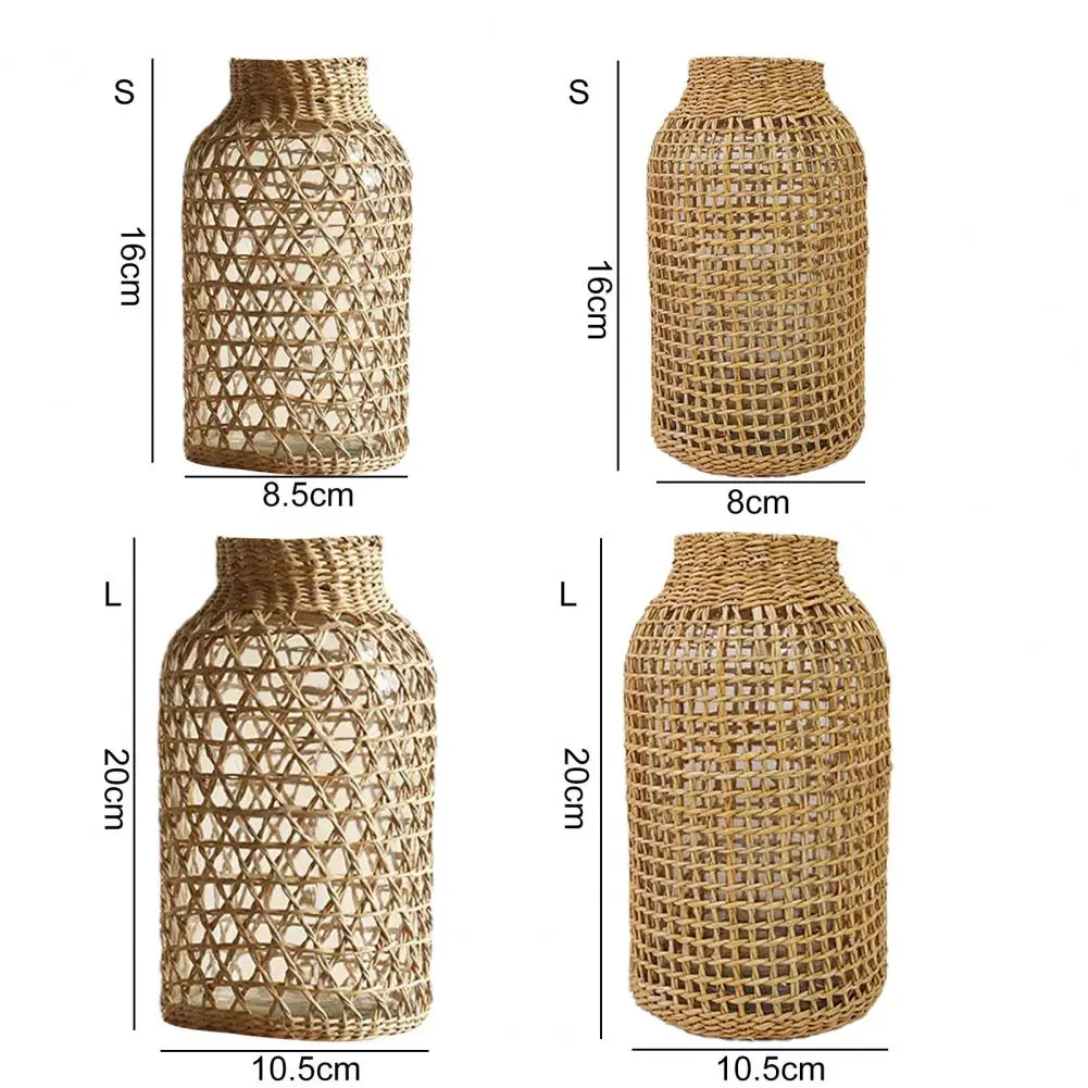 Handmade Straw Woven Flower Vase Anti-broken Japanese Style Glass Vase Plant Pot Table Decoration Scene Layout Prop 6