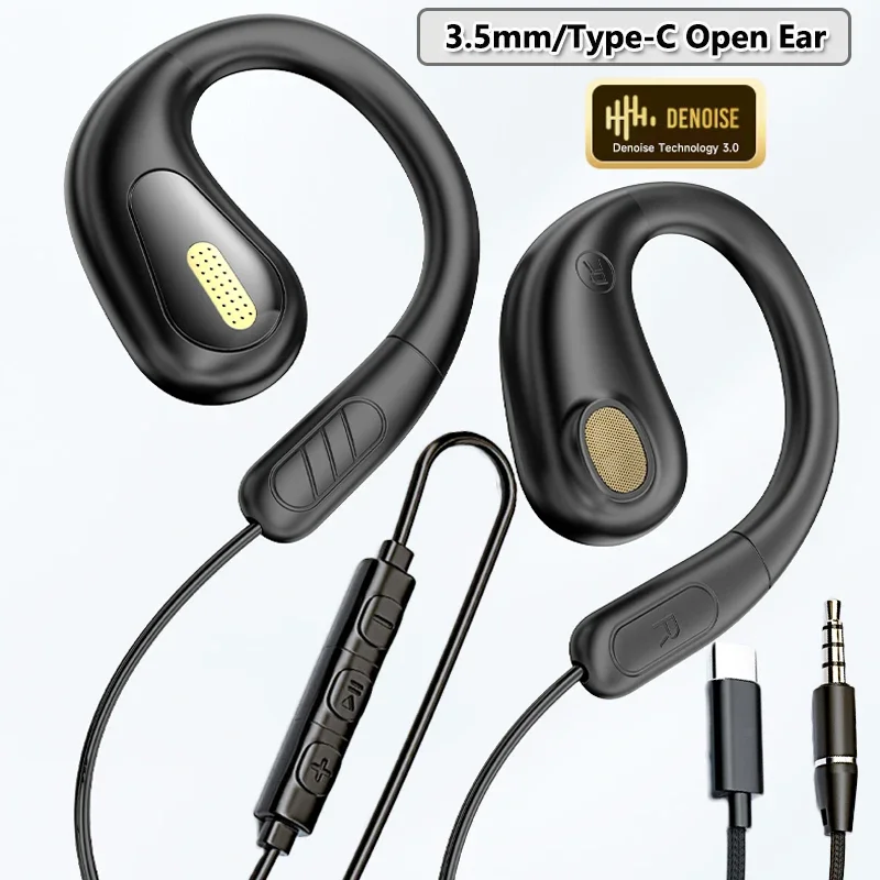 Cuffie da gioco sportive aperte cablate da 3,5 mm, tipo C, non in-ear, auricolari Hi-Fi con microfono ENC per un suono chiaro_voghion.com