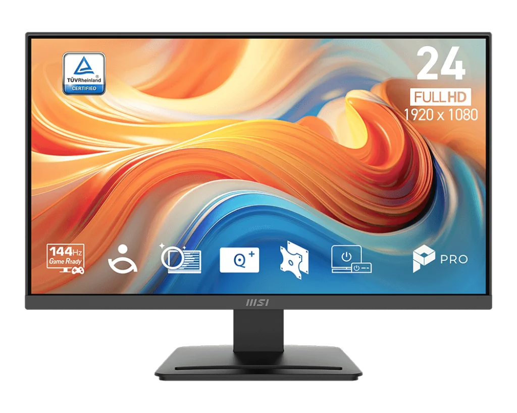 새로운 MSI PRO MP241 E14V 24인치 1920 X 1080 VA 패널 1ms 응답 속도 144Hz 플랫 아이즈에르고 모니터 (비즈니스 및 게이밍용)
