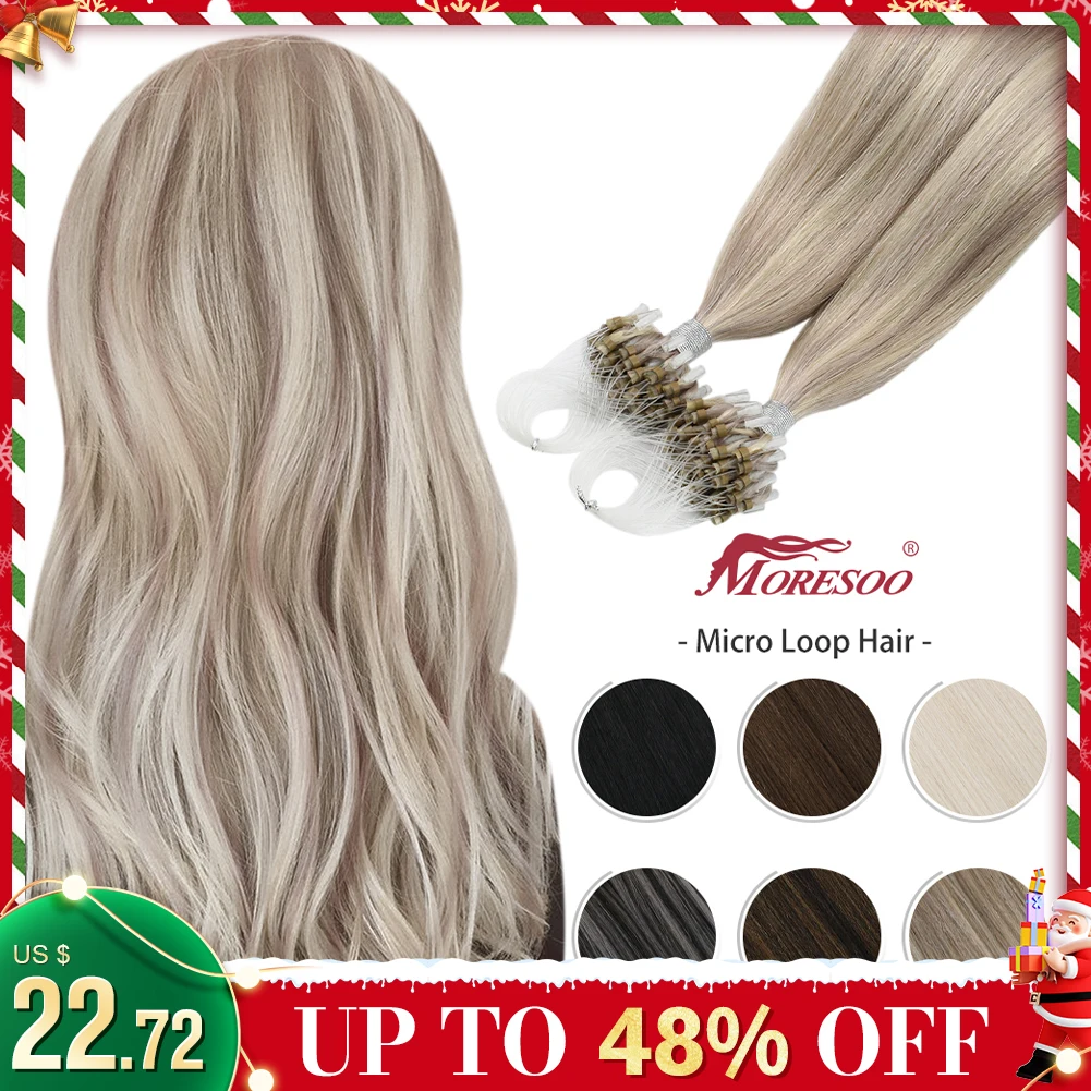 Sunny Micro Beads Hair Extensions Human Hair 50g Balayage Brown Micro Loop Hair Extensions Medium Brown Balayage with Blonde Microlink Human Hair