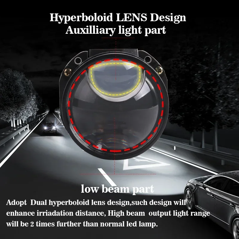 Sanvi 자동차 2.5 ''Bi LED 렌즈 쌍곡면 프로젝터 헤드 라이트 12V 94W H4 H7 9005 9006 자동차 액세서리 용 천사 눈 마스크 포함