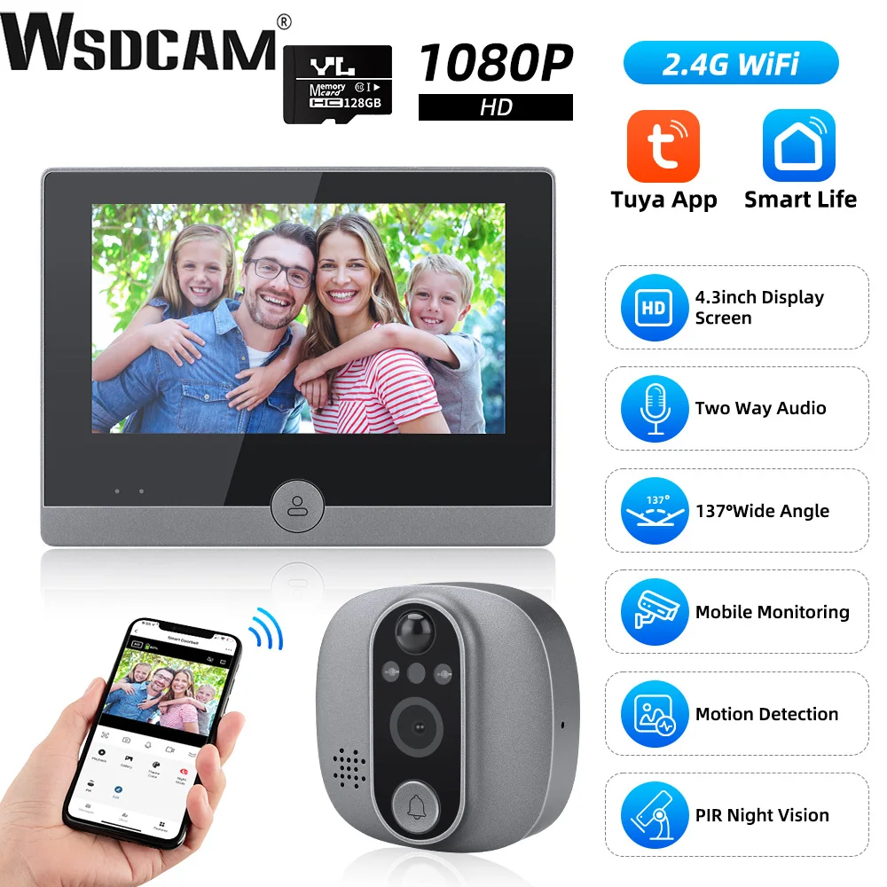 Wsdcam-WiFi-4-3-Inch-LCD-Peephole-Camera-Night-Vision-Door-Bell-Smart ...