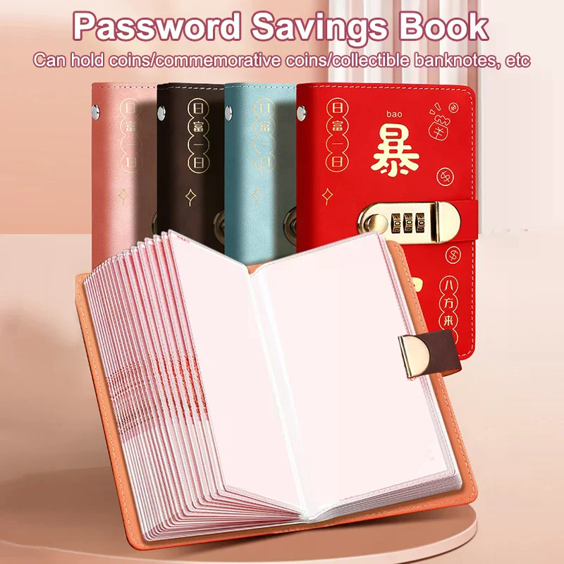 100 Envelopes Money Saving Challeng Binder Reusable Savings Money Challenge Notebook Budget Book PU Sheets With Password Lock