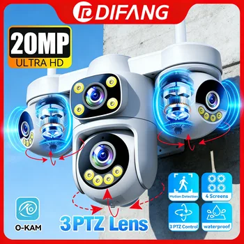 DIFANG New 20MP WiFi Home Surveillance Camera 4 Lens 4 Screen 6 Motor 3 PTZ 5X Zoom Wireless Security Outdoor IP CCTV  O-Kam Pro 1