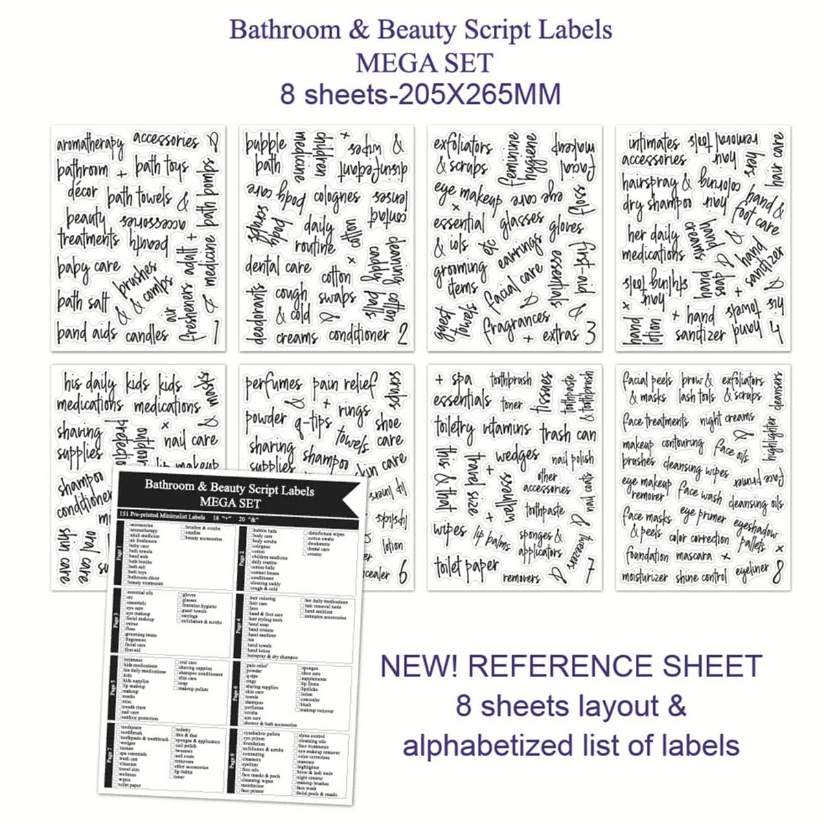 Label Stickers 189PC Cosmetic Label Sticker Black Transparent Bathroom Jar Storage Classify Waterproof Washable Beauty Care Bathroom Tank Label