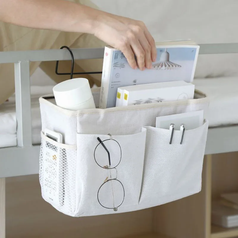 Multifunctional Bedside Sofa Hanging Storage Bag, Fabric Hanging Basket Bedside Shelves for Dormitory and Apartment Storage 2