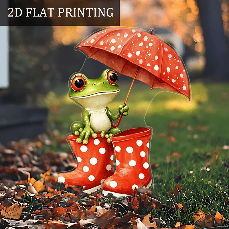 Niedlicher Frosch 2D-Acryl-Gartenstecker, Tiermotiv-Gartenkunst, Topflandschaft und Außendekoration für den Hof, Feiertagsgeschenke – Detail 8