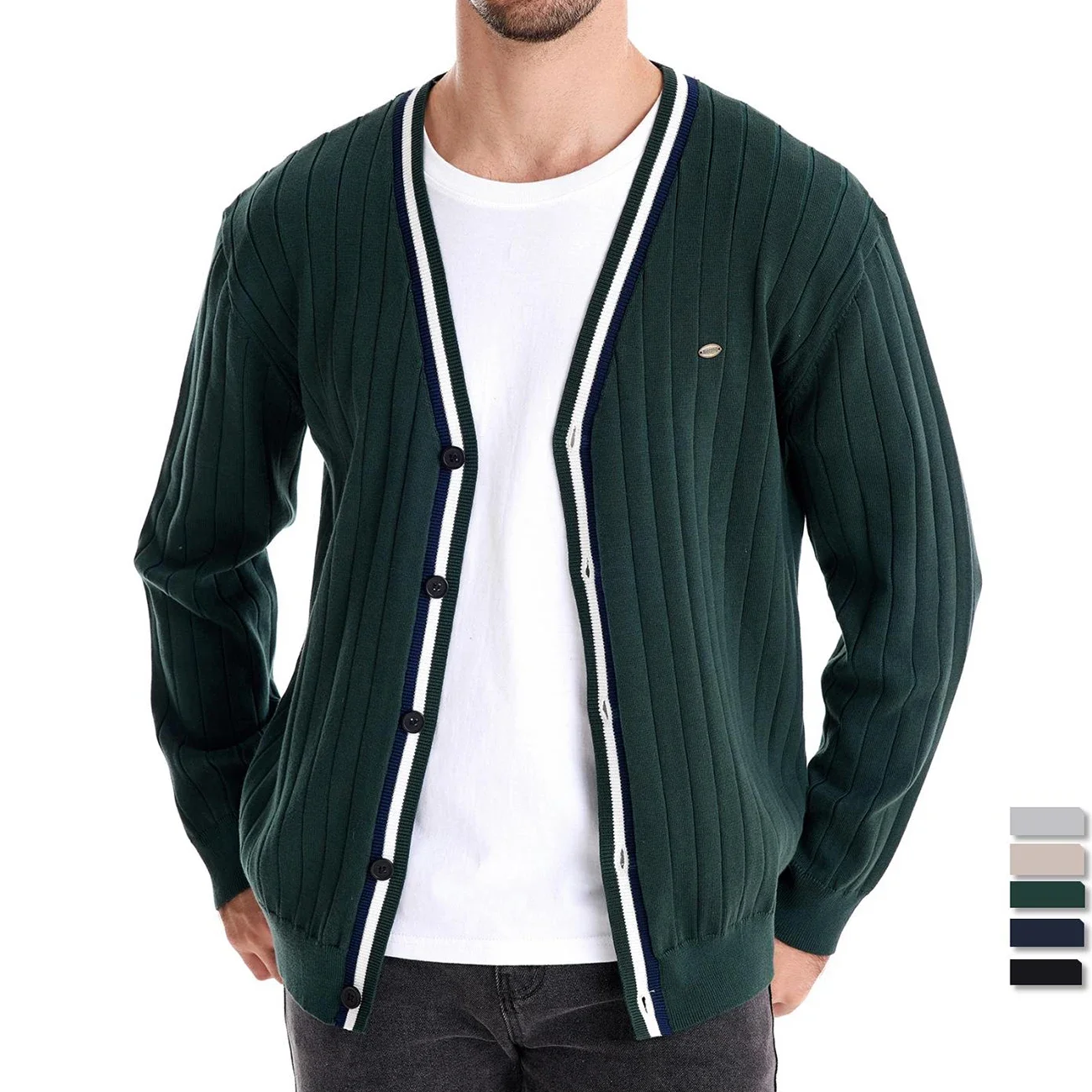 Maglione cardigan in cotone da uomo di marca AIOPESON con scollo a