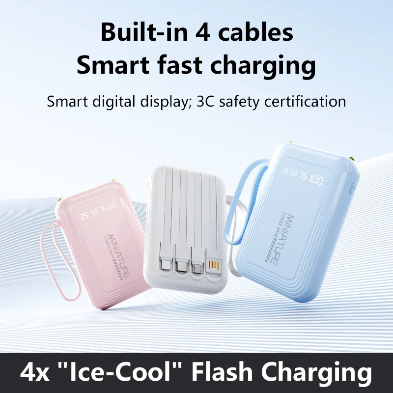 Xiaomi Power Bank Portatile Mini da 50000mAh, Ricarica Rapida 22.5W, Cavi Integrati, Torcia LED, Powerbank da Viaggio con Cordino - immagine 2