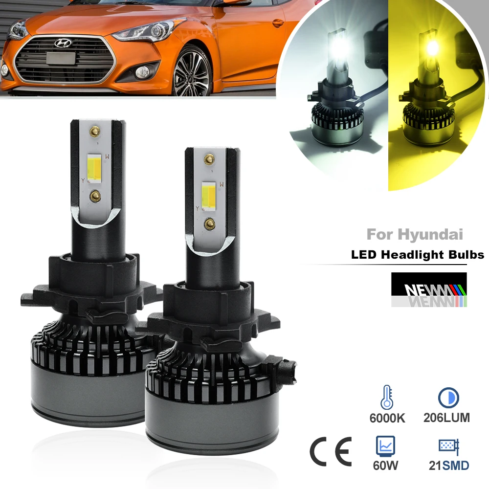 

For Hyundai Kona Veloster Santa Fe Genesis Coupe I30/ I30N Facelift I40 H7 White/Amber Led Dipped Headlight Bulbs Conversion Kit