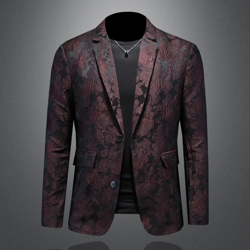 Minglu Spring Autumn Jacquard Men's Blazers High Quality Long Sleeve Single Breasted Business Casual Male Jackets Plus Size 5XL
