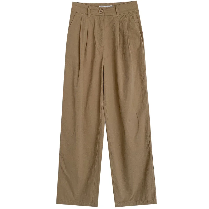 하이 웨이스트 심플 패션 캐주얼 팬츠 퓨어 컬러 여성 와이드 레그 롱 트라우저 레트로 슬리밍 여름 신상품