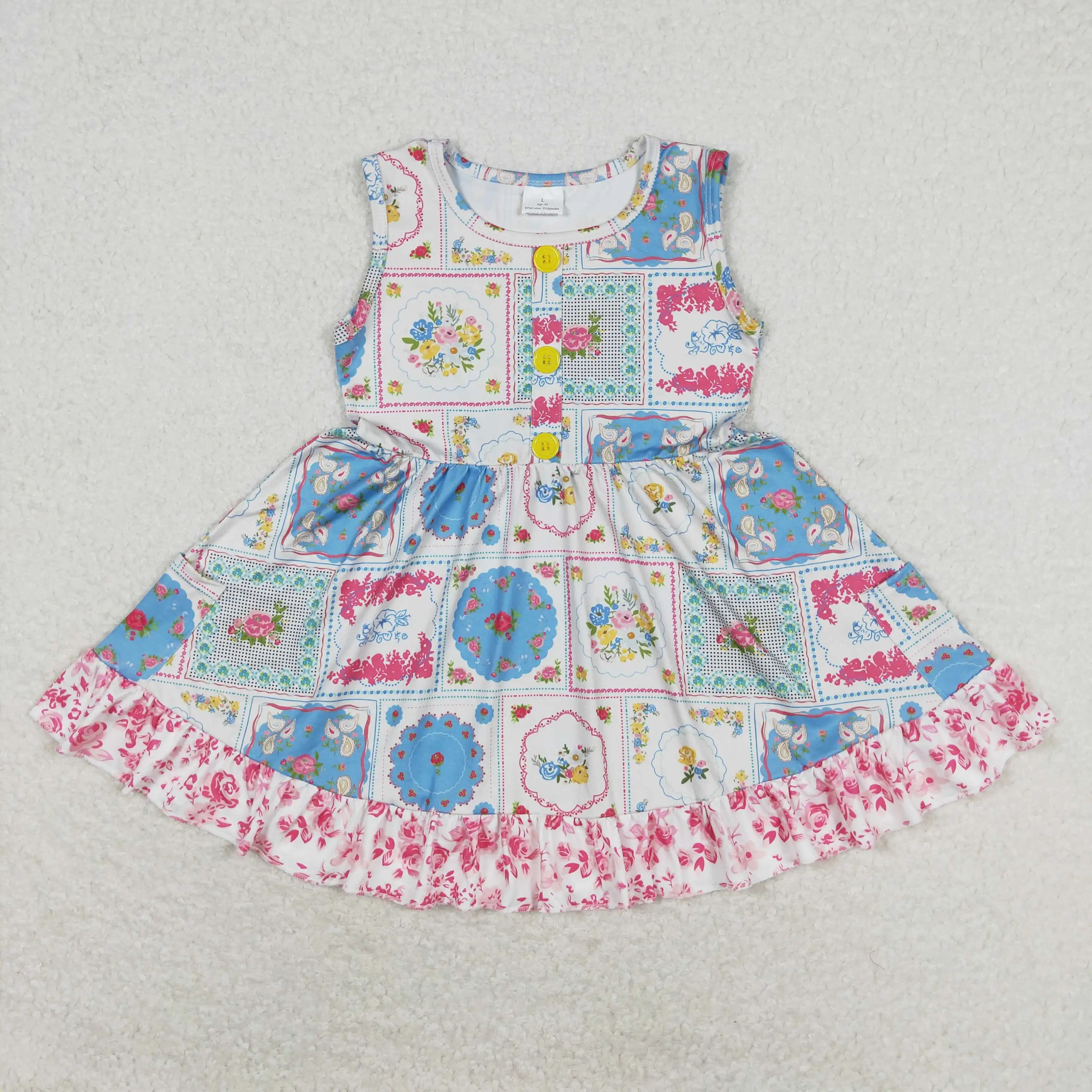 Baby Girl Summer Short Sleeves Dress Boutique Blue Clothes Kids Children Toddler Back To School Knee Length One Piece