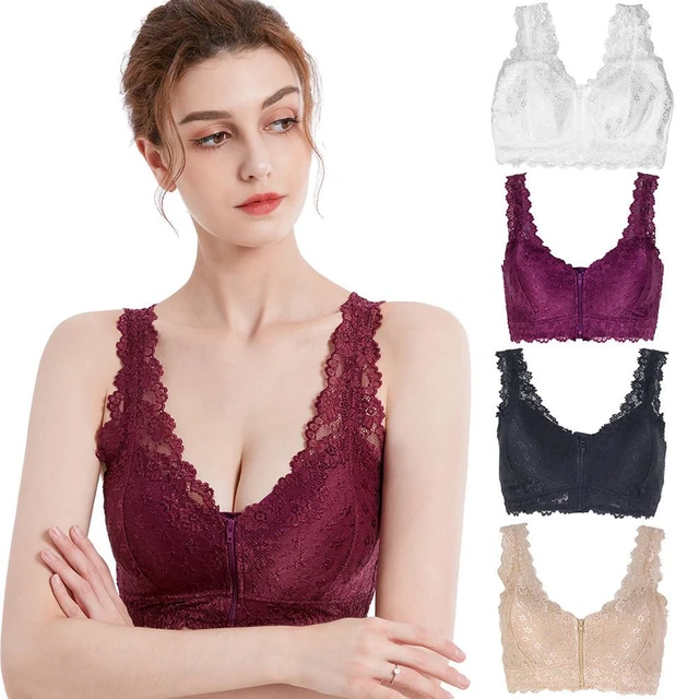 Front Zipper Push Up Bra Full Cup Sexy Lace Bras For Women Top