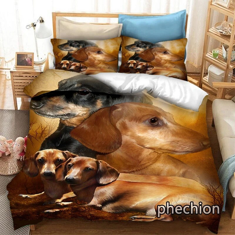 

phechion Animal Dachshund 3D Print Bedding Set Duvet Covers Pillowcases One Piece Comforter Bedding Sets Bedclothes Bed K391