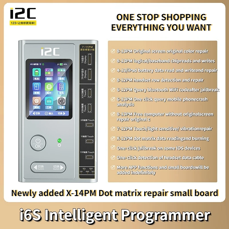 

I2C I6S Intelligent Programmer for IPhone 6-14 ProMax Face ID Dot Matrix Repair Battery Screen Original Color True Tone Function