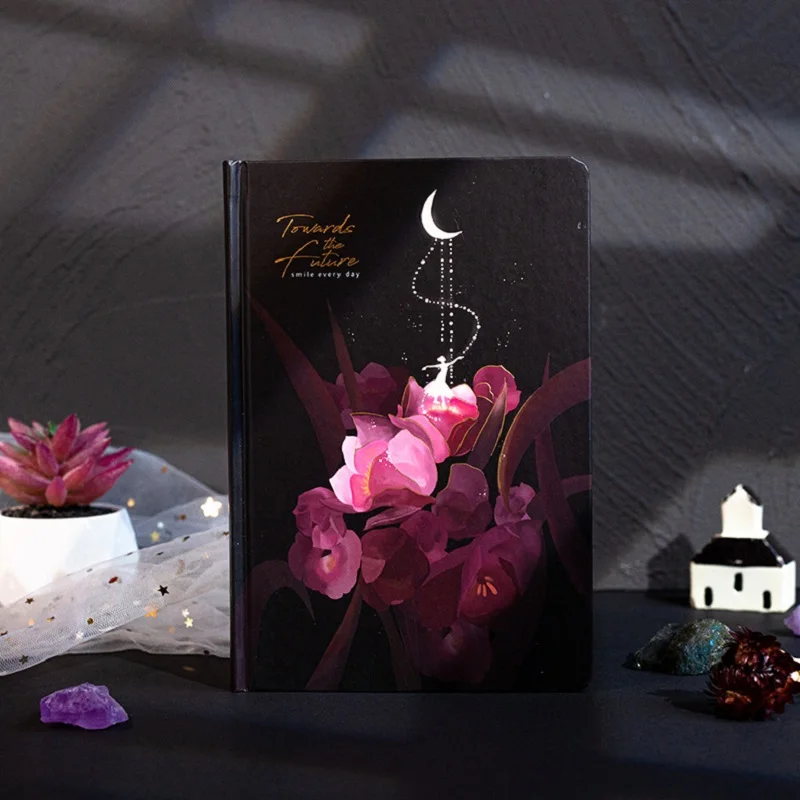 

A5 Moon Ballet Hardcover Diary Beautiful Flowers Illustration Cute Night Luminous Notebook Student Planner Agenda Notepad