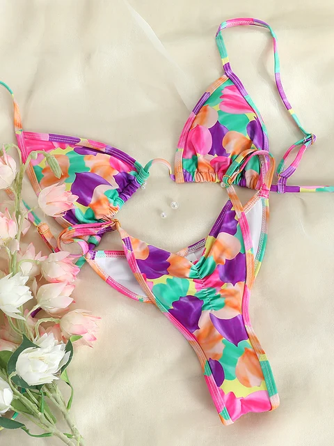Miyouj Print Bikinis Bordered Bikini Set String Swimwear Women Swimsuit Sexy Beachwear Brazilian Biquini Triangle Bathing Suits 3