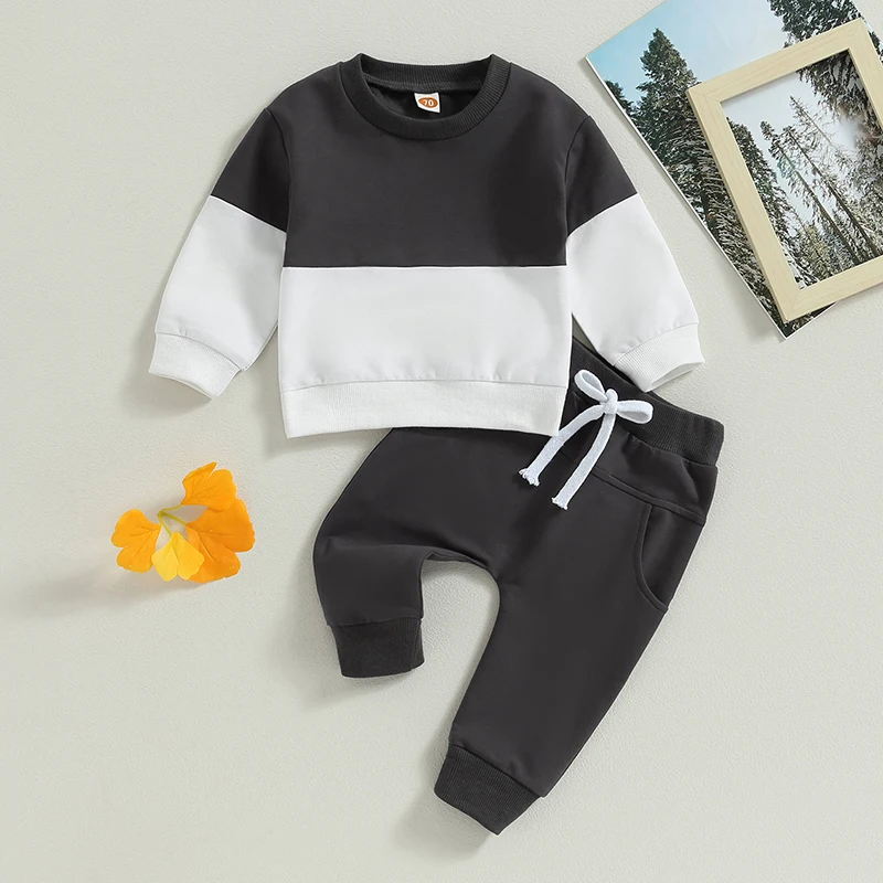 

Infant Baby Boy 2Pcs Fall Clothes Set Contrast Color Long Sleeve Crewneck Sweatshirt Tops Pants Winter Outfits