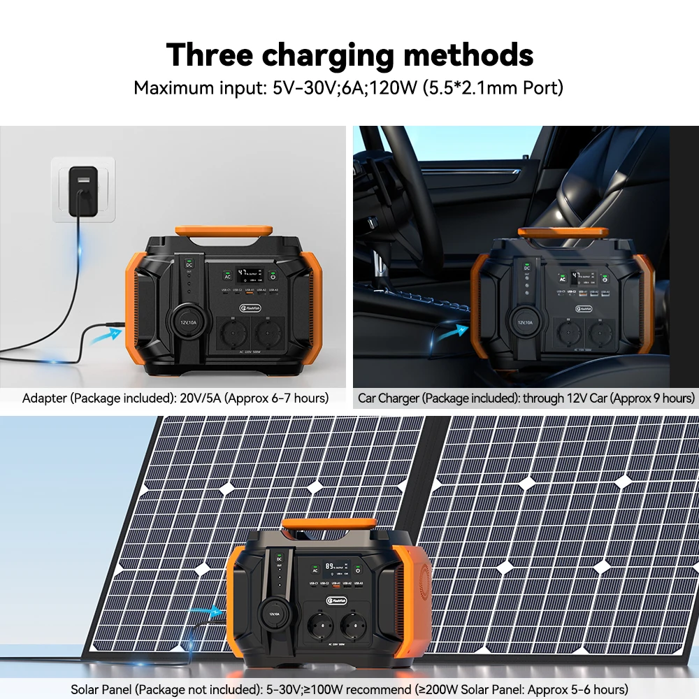FF Flashfish AC 230V 500W(Peak 1000W) Portable Power Station EU Solar Generator 540Wh 120W DC Power Battery Camping Outdoor RV 5