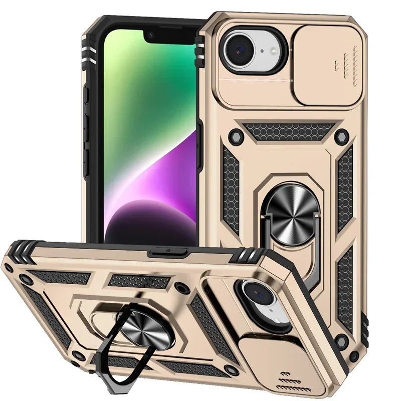 Premium Shockproof Armor Case with Slide Lens Protection and Ring Holder