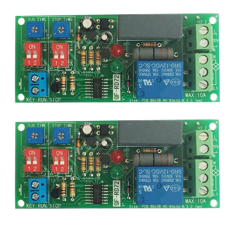 

2X Dual Time Adjustable Cycle Delay Timing Relay Repeat On OFF Switch Infinite Loop Timer Module AC100-240V